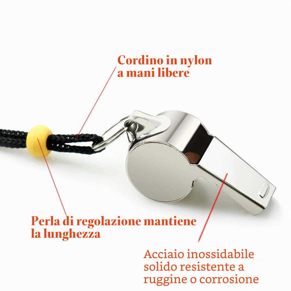 Fischietto, Confezione Da 2 Fischietti Sportivi In Acciaio Inox Con Cordino, Fischietti Dal Suono Forte E Chiaro Ottimi Per Allenatori, Arbitri E Ufficiali Di Gara