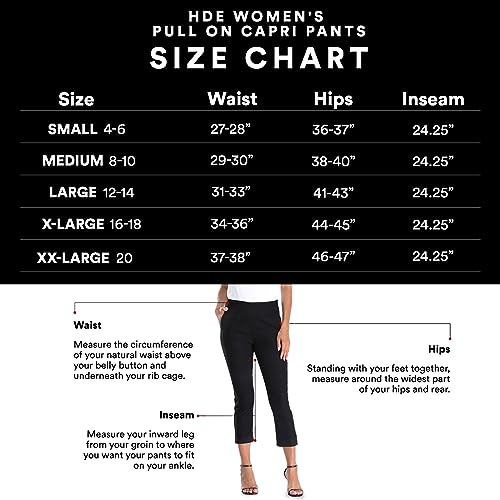 Hde HDE-57577 Pull On Capri Pants For Women With Pockets Elastic Waist Cropped Pants Black thumb #2