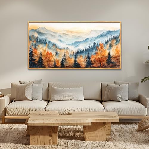 KELIYUAN Large Canvas Wall Decor For Living Room Wood Framed Wall Art For Bedroom Office Farmhouse Murals Abstract Mountain Forest ainting Wall Pictures Restaurant Modern Room Home Decor 30"X60"