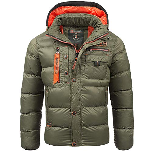 Geographical Norway Chaqueta acolchada de invierno para hombre – Anorak cálido y forrado - Chaqueta outdoor para invierno/otoño en pack con gorro UD, caqui, L