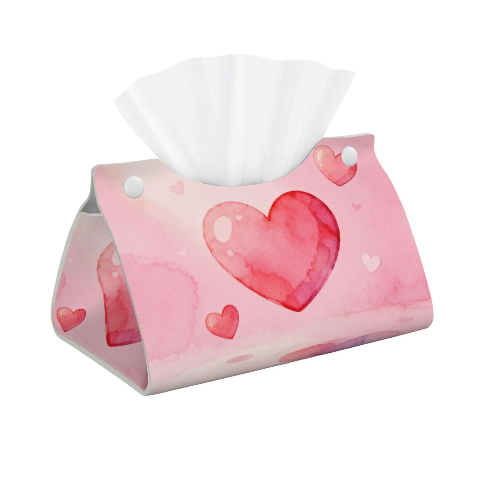 Pink Heart Long Leather Tissue Box Cover-Waterproof PU Leather Tissue Holder for Bathroom, Decorative Rectangular Tissue Case