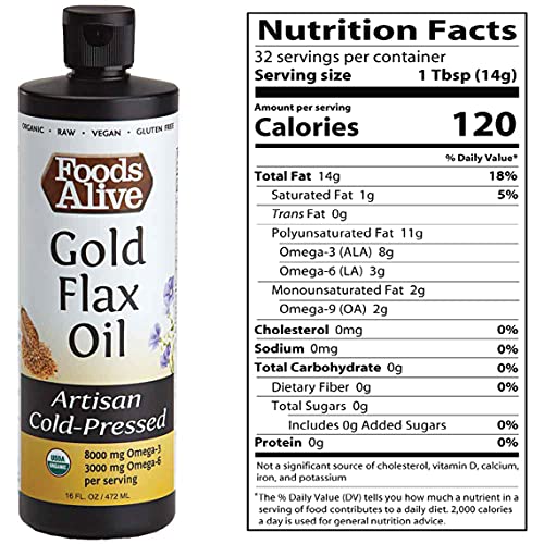 image for Foods Alive Gold Flaxseed Oil-16oz Organic/Fresh Cold Pressed Flax See
