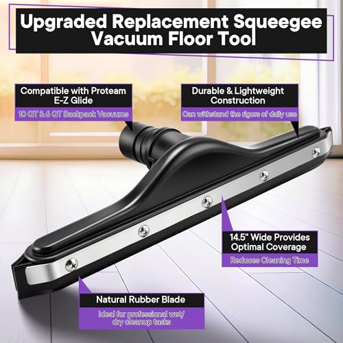 Image of Replacement Floor Tool Compatible with ProTeam 101446 E-Z Glide Backpack Vacuum,Compatible with Hoover C2401, 14 inch Multi-Surface Brush for Commercial Cleaner(1 Pack,Rubber Squeegee)