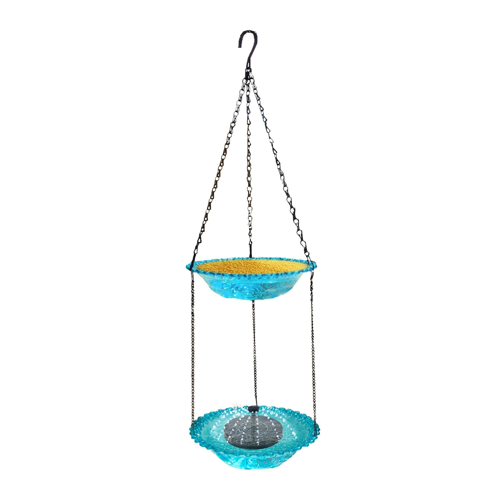 Solarbetriebener Zweilagiger Kolibri-Futterspender, Vogeltränke mit Kunststoffschale, 5 Sprühmodi, Vogelbad für Garten, Terrasse und Balkon(Blue)
