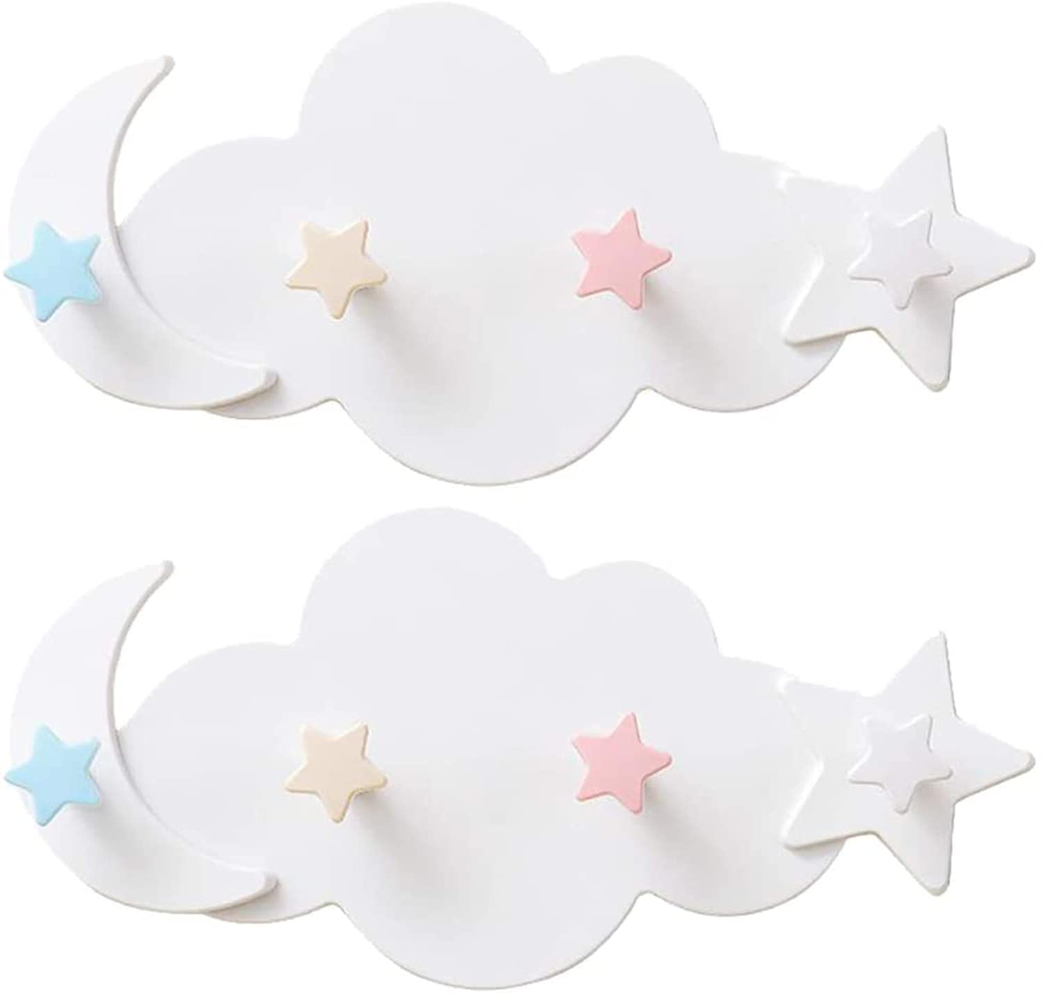 DELFINO Moon Star Cloud Shape Wall Hooks, Nail- Free Creative Heavy Duty Clothes Hangers Keys Ring Holder Adhesive Wall Racks, for Kitchen, Kids Room, Living Room Decorative - 2 Pcs