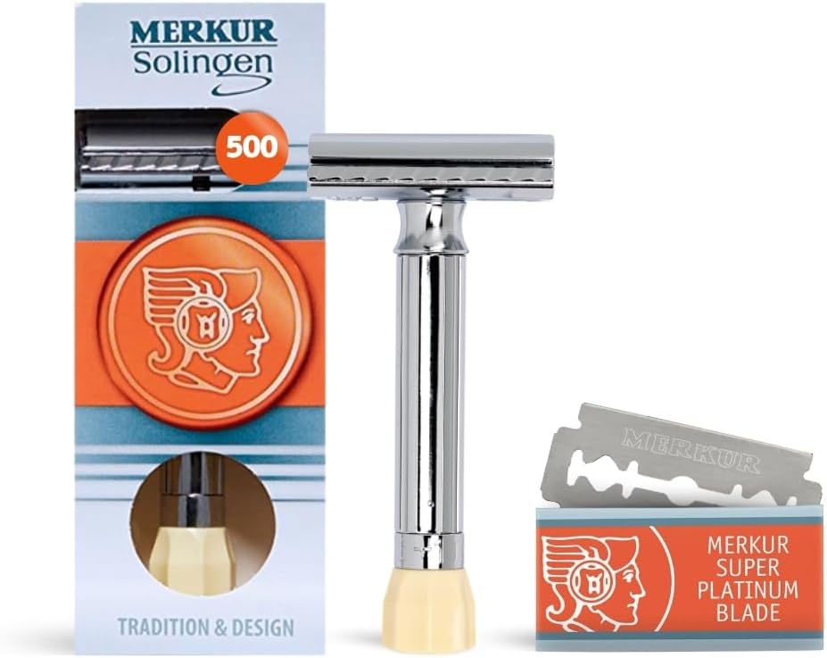 Progress 500 Adjustable Double Edge Safety Razor - Standard Handle Adjustable Razor With Dial Made in Germany Plastic-Free Closed Comb Straight Bar