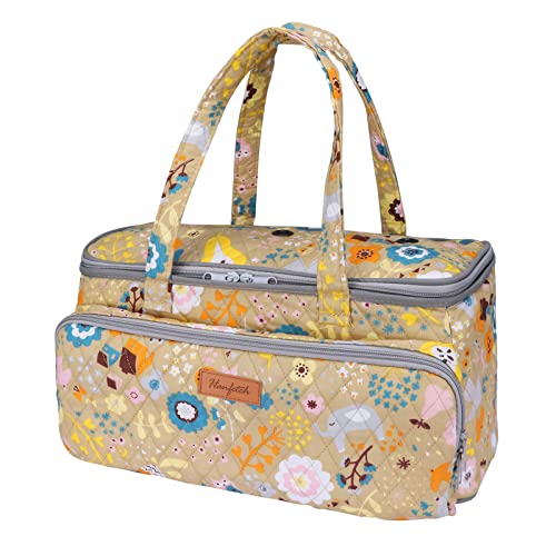 Image of Yarn Storage Organizer with Grommets - Portable Crochet & Knitting Bag for Skeins, Hooks, Needles & Accessories (Flower-Yellow)