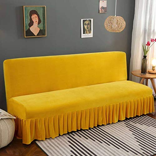 JHLD Stretch Sofa Bed Cover Armless Futon Cover Soft Velvet Sofa Slipcover Non Slip Washable Furniture Protector for Kids Pets Cats Dogs-Yellow-L 180-220cm(71-86in)