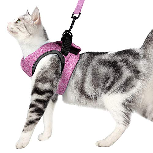 AEITPET Katzengeschirr katzenleine Geschirr für Katzen Ausbruchsicher Welpengeschirr Weich Kaninchengarnitur Katzen Air Mesh Verstellbar Hundeweste Harness (M, Rosa) Cover