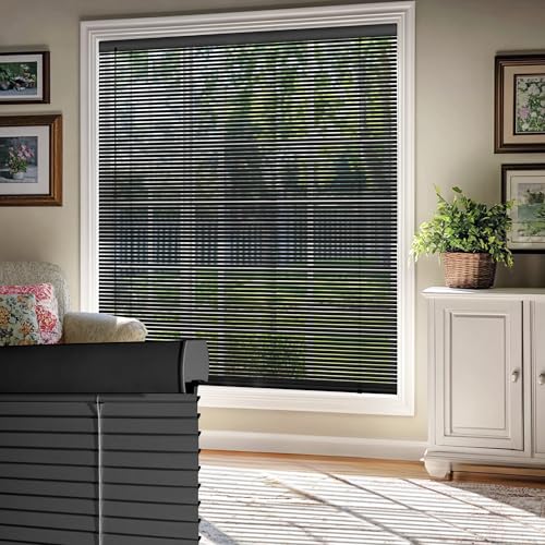 HOTSOON 100% Privacy Aluminum Mini Blinds for Windows Cordless Room Darkening Venetian Blinds Anti-UV Waterproof 1