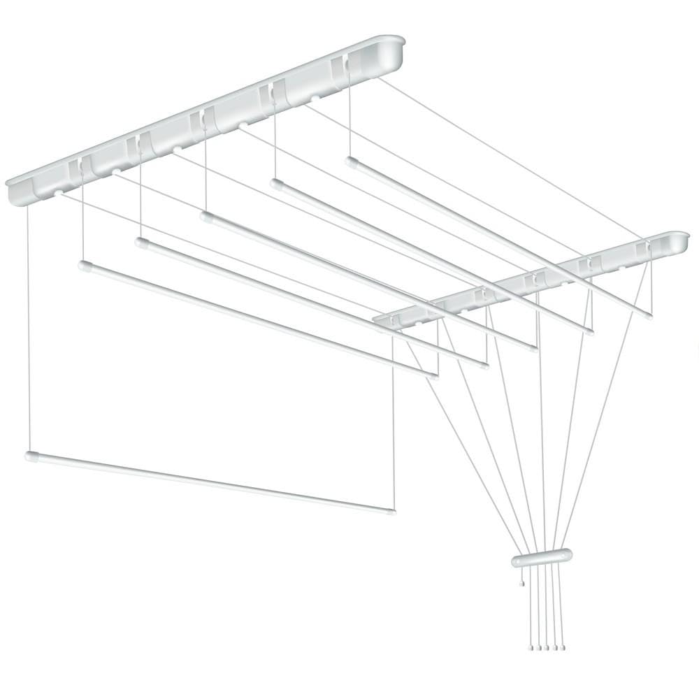 DURA HOME Ceiling Clothes Airer โ White | Space-Saving Indoor Drying Rack | Adjustable Height | Strong Steel | Ideal for Laundry Room, Bathroom, Balcony (140cm / White)