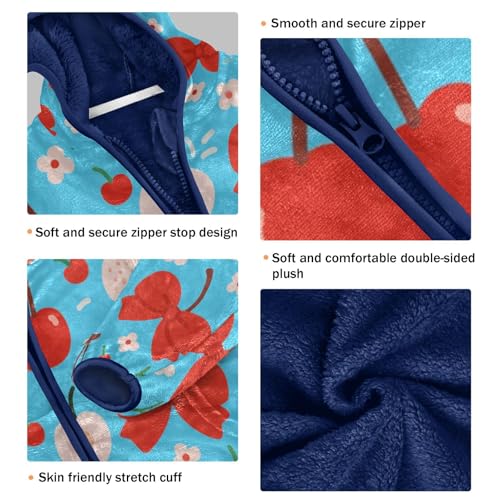 Cherry Bow Flower Pattern Print Toddler Fleece Jacket Girl Boys Hooded Fleece Jacket Coat Warm Outwear Zip-up 3-10T3