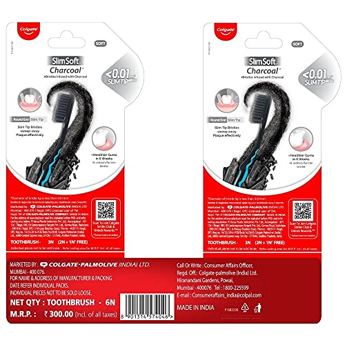 Image of Colgate Slim Soft Charcoal Manual Toothbrush for adults- 6 Pcs (Buy 4 Get 2 Free)