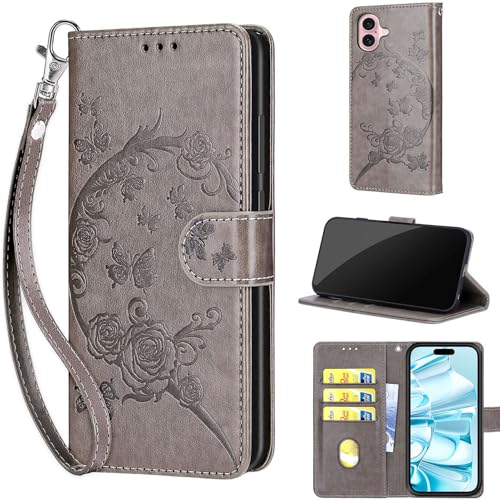 Housse iPhone 16 à clapet pour femme active avec fentes cartes de crédit et motif fleuri