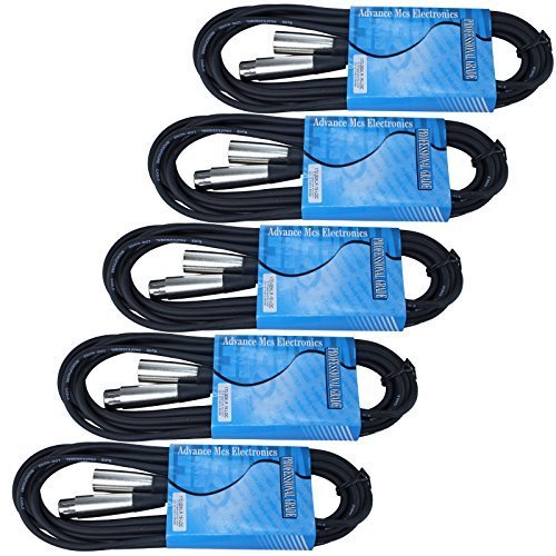 MCSPROAUDIO 5 Pack: XLR Male to Female 3pin Microphone Lo-z Extension Cable (15ft)