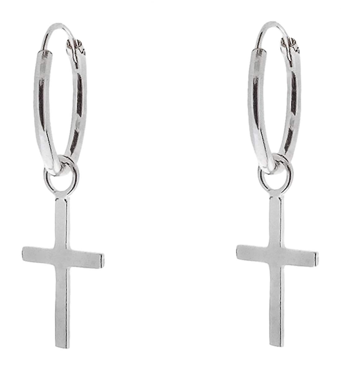 ENTREPLATA Pendientes de Aro Plata De Ley 925 Criollas Sterling Silver Unisex Aros de Plata Con Charm Aretes Y Colgantes Forma De Cruz