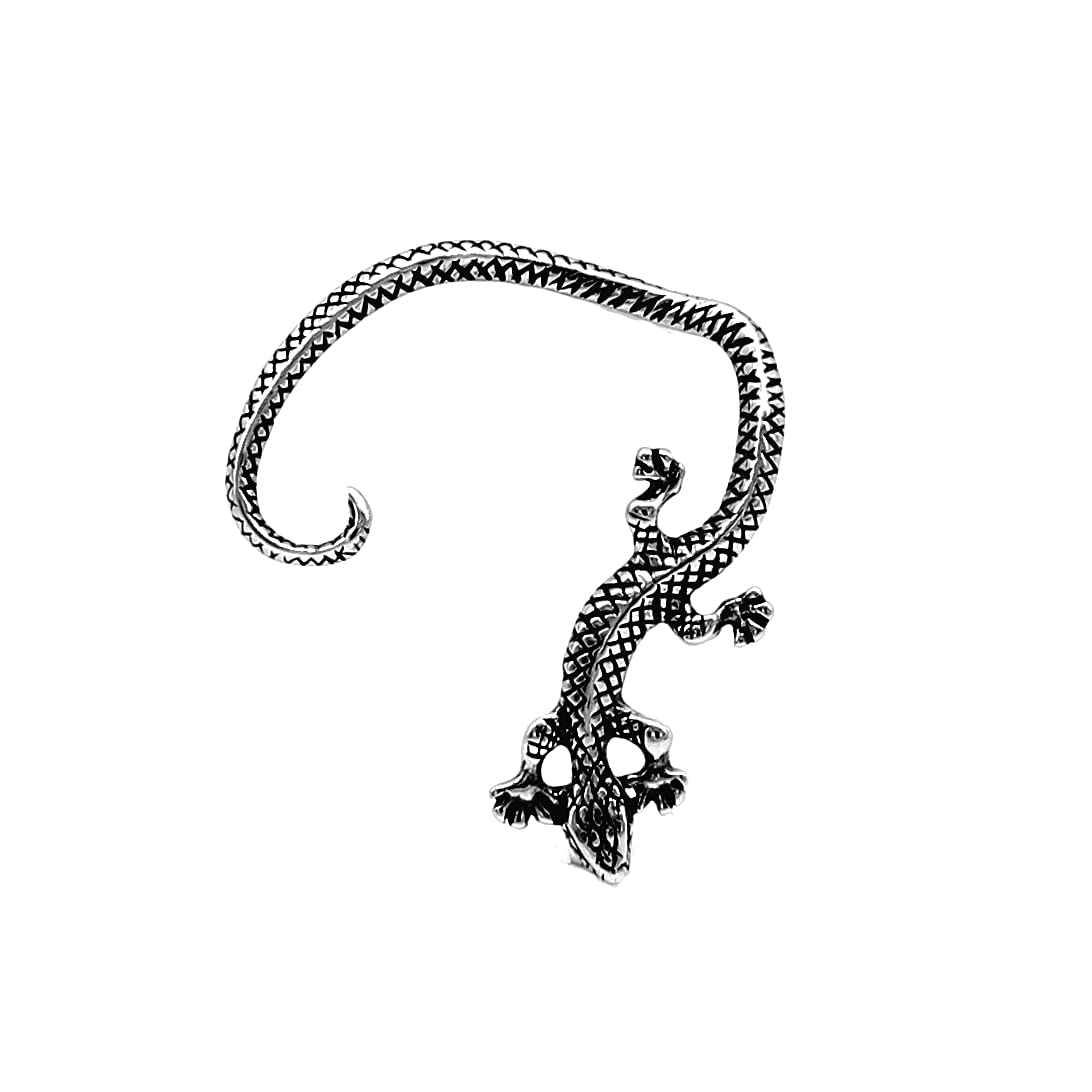 OIDIMSPunk Gecko Lizard Cuff Wrap Crawler Climber Vintage Stud Earrings for Men Women Girls Cartilage Left Ear Stainless Steel Personalized Animal Hypoallergenic Rock Gothic Gifts Bff 1 Piece