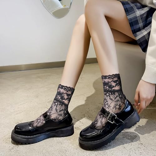 3 Pairs Black Lace Socks Women, Lace Sheer Socks, Women's Ankle Ruffle Frilly Fishnet Sock Summer Sexy Girls Thin Fashion Sexy Stockings Transparent All Black 7