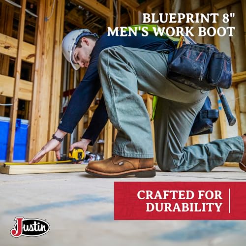 Justin Blueprint 8" Work Boots for Men - Round Toe Full-Grain Leather Lace-Up Upper with Oil- and Slip-Resistant Rubber Outsole2