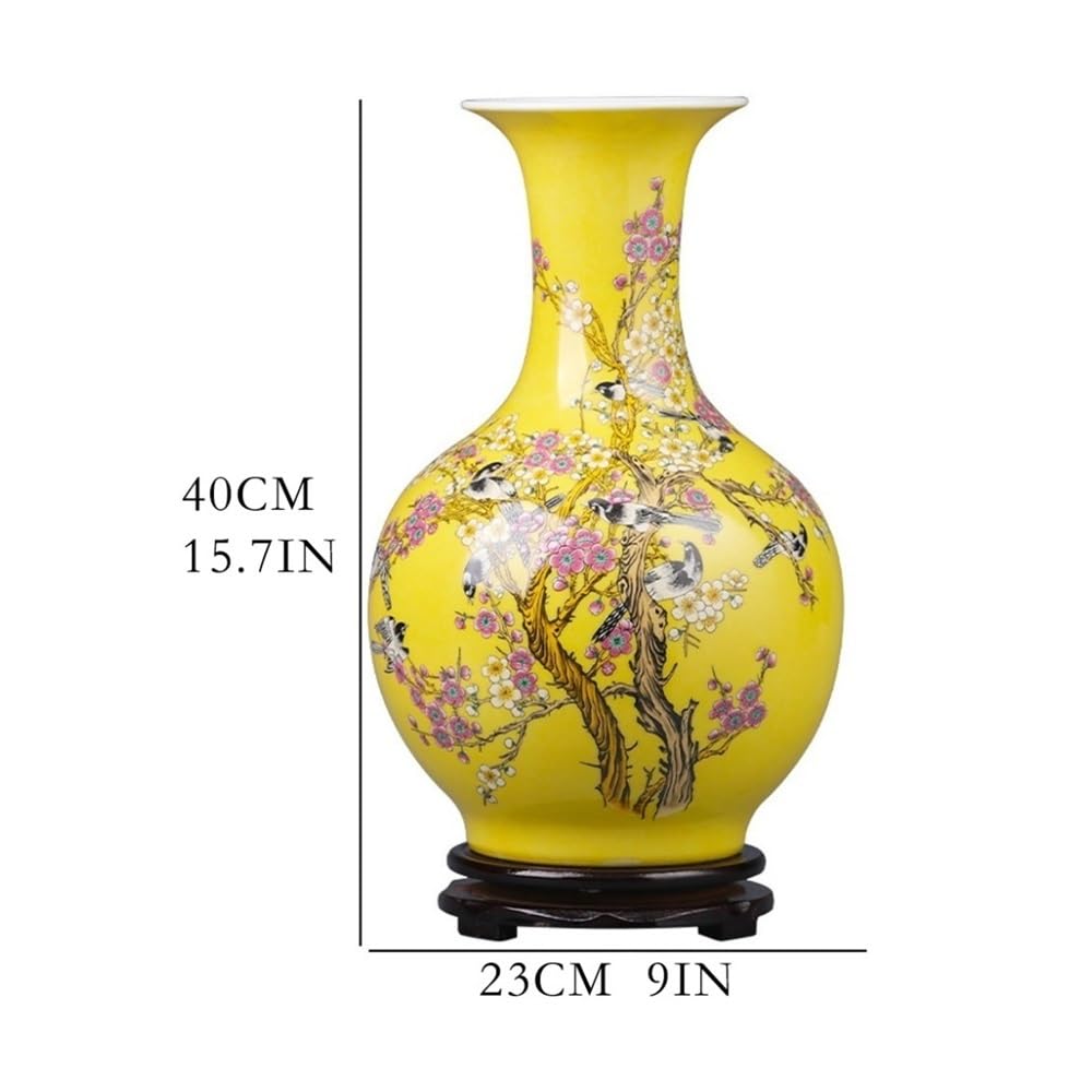 Wazon, Ceramiczny wazon z ozdobą: żółty, doceniany element aranżacji kwiatowej do salonu,do dekoracji