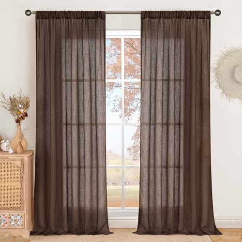 BGment Brown Linen Curtains 84 Inch Length 2 Panels for Living Room Windows