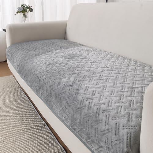 Image of HOKIPO Premium Velvety Quilted Anti-Slip Sofa Cover Mats for L-Shape & 1 /2 /3 Seater Sofa | Make Your Own Sofa Cover Set, 'Softline Quilted Series' 70(W) x 180(L) cm | Arctic Grey (AR-6318-DGRY)