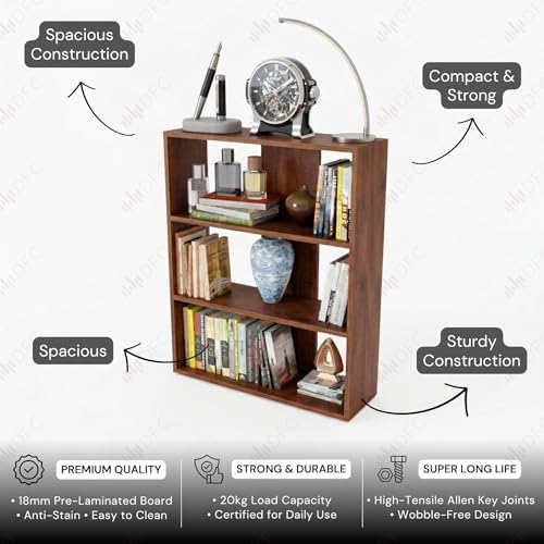 Image of DFC Element Fern Engineered Wood Bookshelf Open Storage Book Rack Shelf Organizer Display Bookcase for Home Library Living Room Study Room 3 Shelf Natural Oak Finish