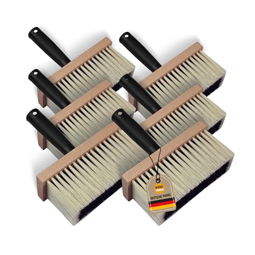 6X WOW!TOOLS Universal-Deckenbürste Kleisterbürste robuste Kunststoffborsten 170 x 70 mm mit Holzkörper und Kunststoffgriff - Tapezierbürste - Quaste