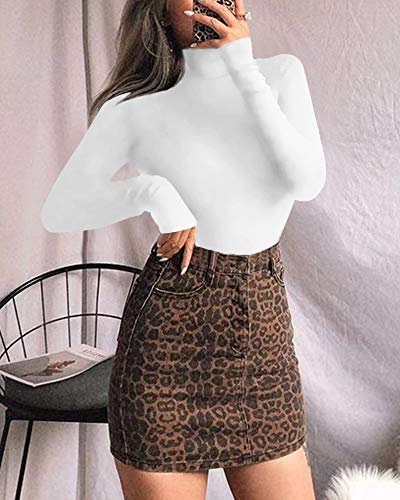 Image of MANGOPOP Women's Slim Fit Long Sleeve Mock Turtleneck Top Tunic T Shirt (001 Long Sleeve (White), XX-Large)