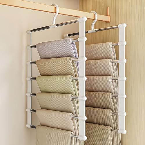 Pant Hangers Space Saving 2 Pack, 14 Layer Anti-Slip Pant Hangers for Kids, Closet Organizer and Storage for Trousers Jeans Legging Scarf Towels