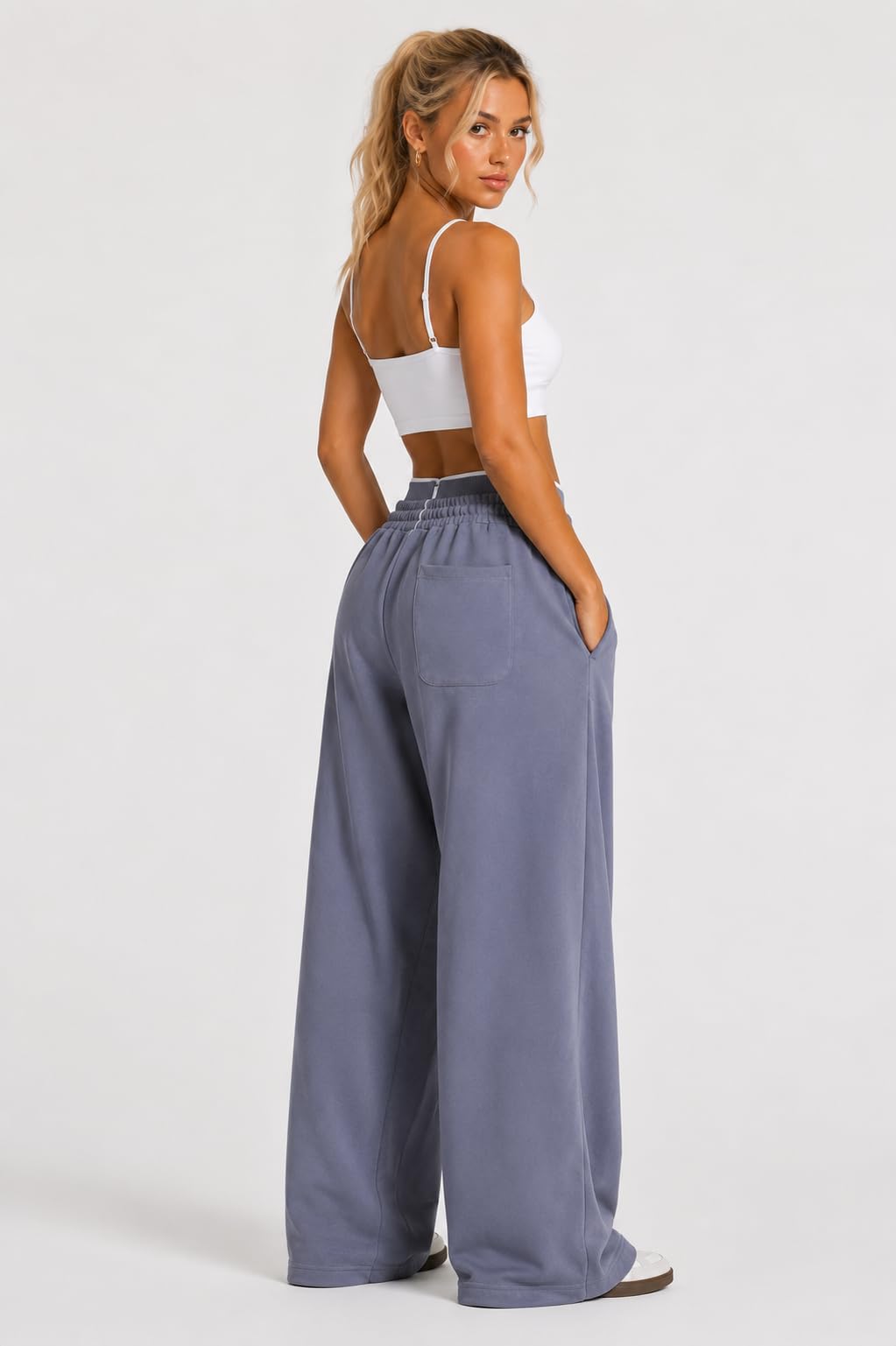 MotionClub x Teveho Wide Leg Jogger Damen High Waist Jogginghose Oversize Sweatpants Loungehose Freizeithose Fitnesshose mit Taschen Sommer Athleisure Streetwear Loose Fit