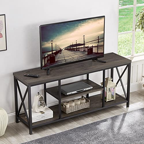 EXCEFUR 55 inch TV Stand for TV up to 65 inch, Rustic Wood and Metal Media TV Console Table for Living Room, Grey - Image 4
