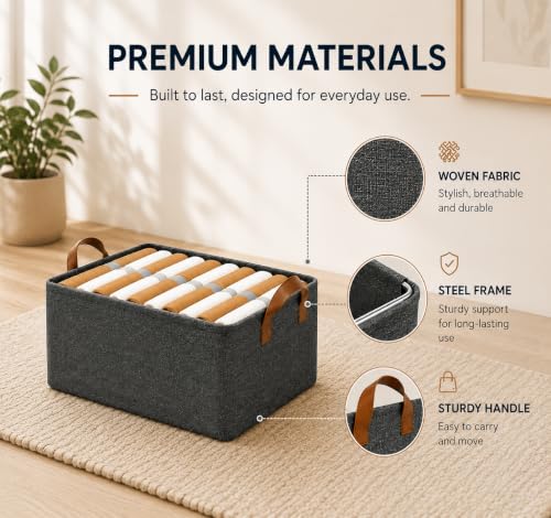 Image of JD FRESH 1 Pc Large Foldable Storage Box and Organiser with Steel Frame /Woven Fabric Clothes Organiser with Handle /Wardrobe Organizer for Storage /Almirah Organizer for Shirts /Jeans /Sweater (Grey)