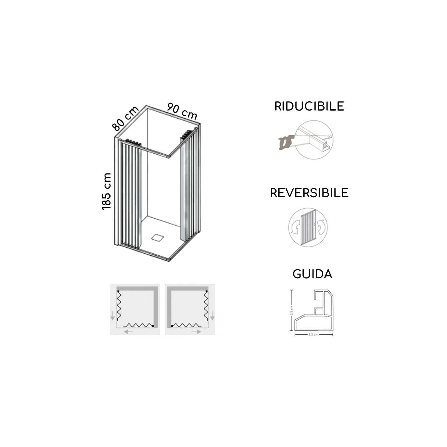 Box Doccia in PVC 80x90 cm a due lati con apertura totale Parigi