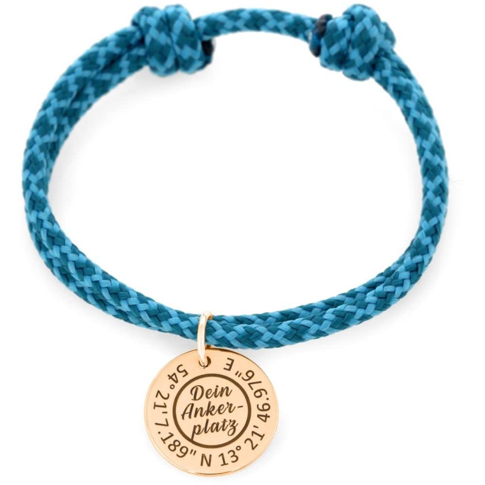 Segelseil Armband mit Silberanhänger Gravur maritim Surfer blau Herrenarmband Koordinaten Schmuck Männerarmband Größenverstellbar Segelseilarmband personalisierbar Text 925 Silber Geschenk Freund Sohn