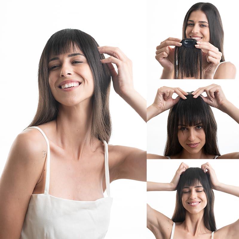HairOriginals 100% Human Hair Clip In Bangs for Women | Natural Human Hair Extension Clip on Front Bangs with Fringes (Natural Black, Low Density)-image-22