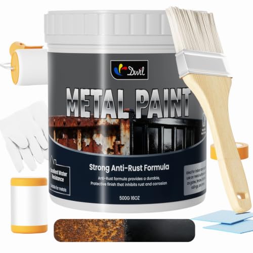 Metal Paint - Waterpoof Anti Rust Preventative - Paint for Metal - Door/Outdoor - Direct to Gate, Furniture, Fence, Railing, Craft and More, 25-30sq.ft, 16oz (black, 16 Ounce)