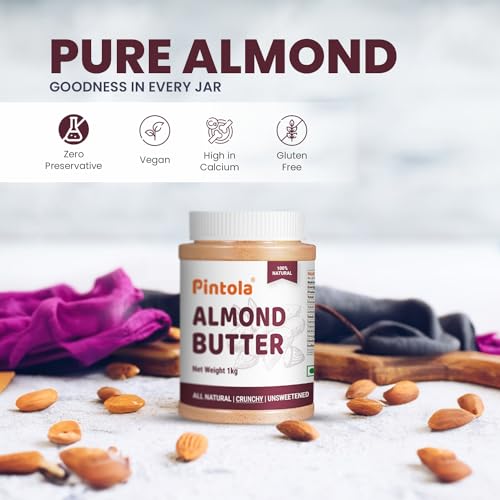 Image of Pintola Almond Butter Creamy 1kg - All Natural Unsalted Butter, Healthy Almond Butter Unsweetened for Bread Spreads, Vegan (Pack of 2)
