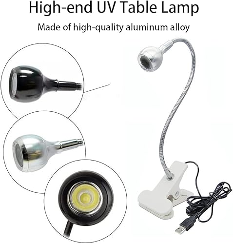 Miniatura 2 de Brokimis Luz UV para uñas, mini lámpara UV para uñas de gel, lámpara LED de curado con cuello de cisne flexible y abrazadera de 3 W, portátil,