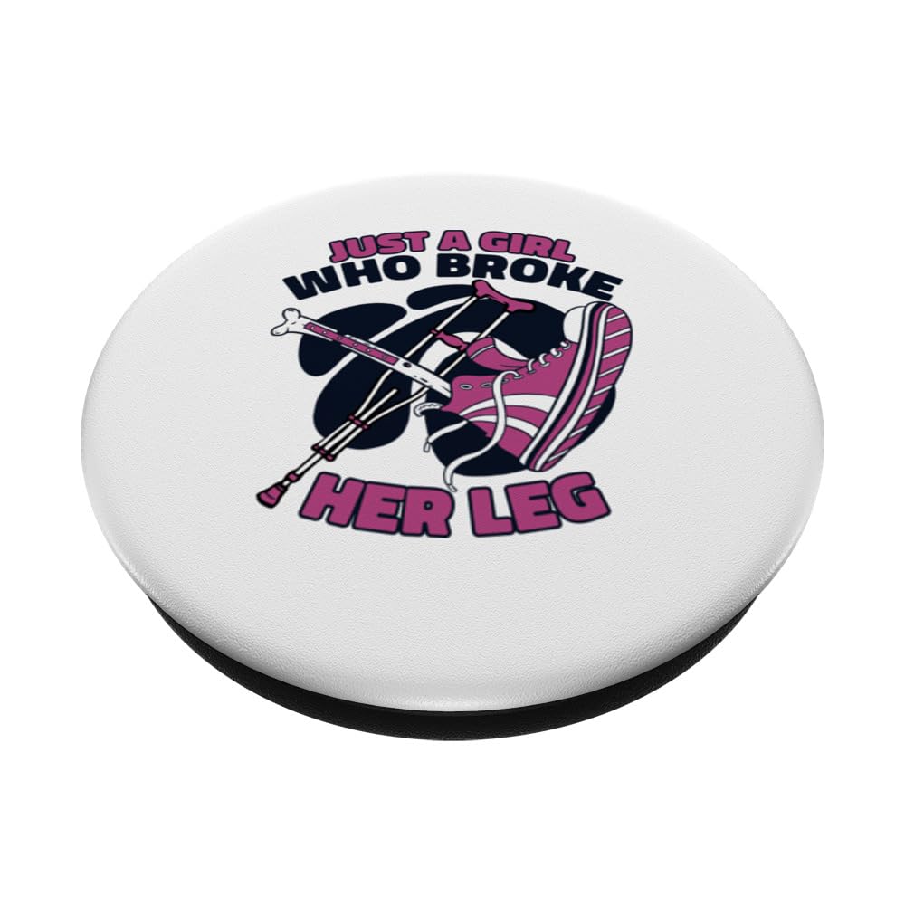 Just A Girl Who Broke Her Leg Broken Bone Bone Fracture PopSockets Swappable PopGrip, Black - Image 2