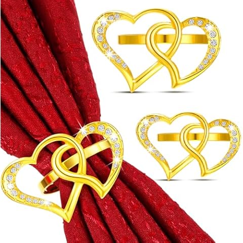 Gold Double Heart Napkin Rings Set Cover