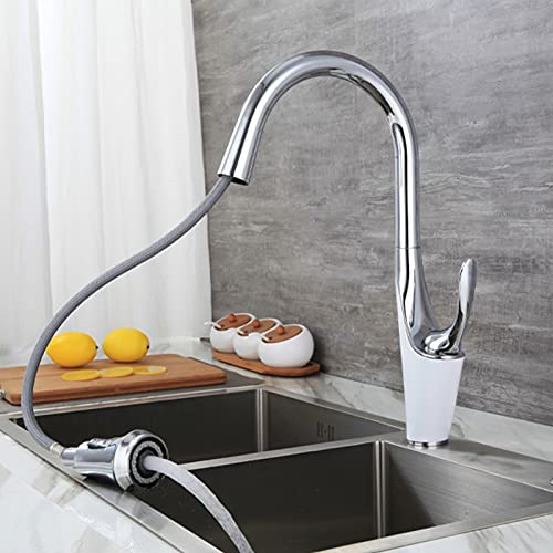 Rubinetto per lavello da Cucina per Bar Agriturismo Commerciale, Rubinetti per lavello da Cucina Estraibili, Maniglia Singola cromata, Rubinetto da Cucina, Miscelatore Acqua Girevole a 360°,