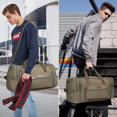 Image of WITZMAN Mens Duffle Bags for Traveling Canvas Weekender Travel Bag Expandable Overnight Bag Carry on Bag(A8007 Army Green)