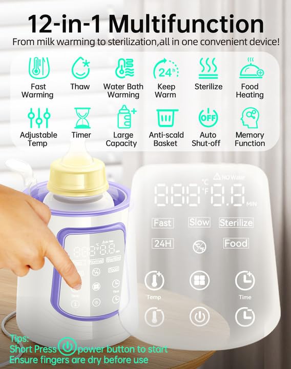Fast Baby Bottle Warmer for Breastmilk, Smart 12 in 1 Breast Milk Warmer for Baby Essentials with Timer Temperature Control, Sterili-zing, Water Bath Technology, Baby Warmer for All Bottles Food Jars - Image 8