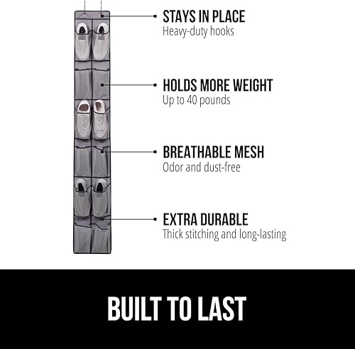Miniatura 71 de Gorilla Grip - Zapatero para colgar en la puerta, 24 bolsillos de malla de hasta 40 libras, organizador para parte trasera del armario, soportes