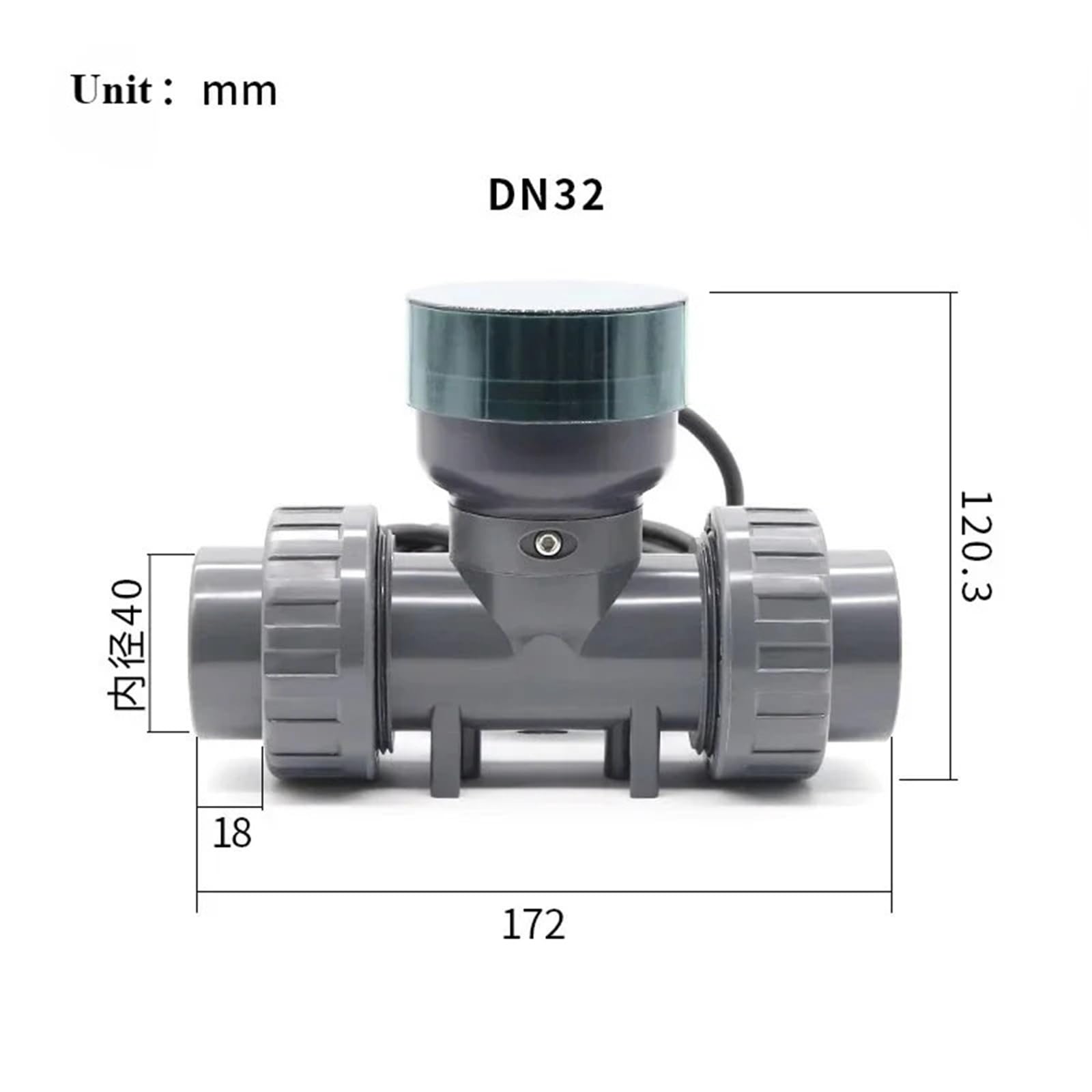 Medidor de caudal de agua, Medidor de flujo de agua Digital de PVC con pantalla LCD, salida RS485, Sensor de tubería resistente al ácido alcalino for riego(ZJPVC-LCD-DN32)