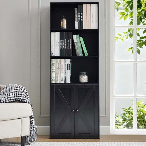 Seekverse Black 5 Tier Bookshelf with Doors