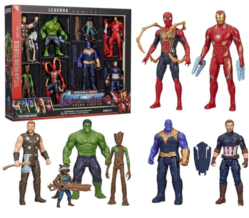SHAHNARO Super Hero Avengers Action Figures 8-Pack with Iron Man Hulk Captain America Venom Thor Thanos SpiderMan Black Panther - Marvel Toys Gift Set for Kids Ages 4+ (Multi Colors)