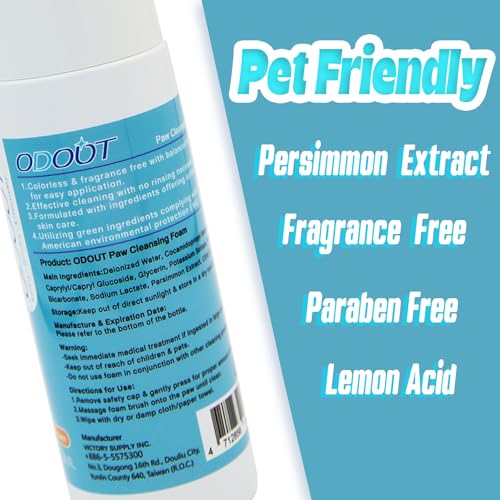 Image of Dog Paw Cleaner No-Rinse Foaming Cleanser with Scrubber Brush, Pet Paw Wash Waterless Foot Foam for Dogs Puppy and Cats, Fragrance Free Safe for All Pets, 5fl.oz (150ml)