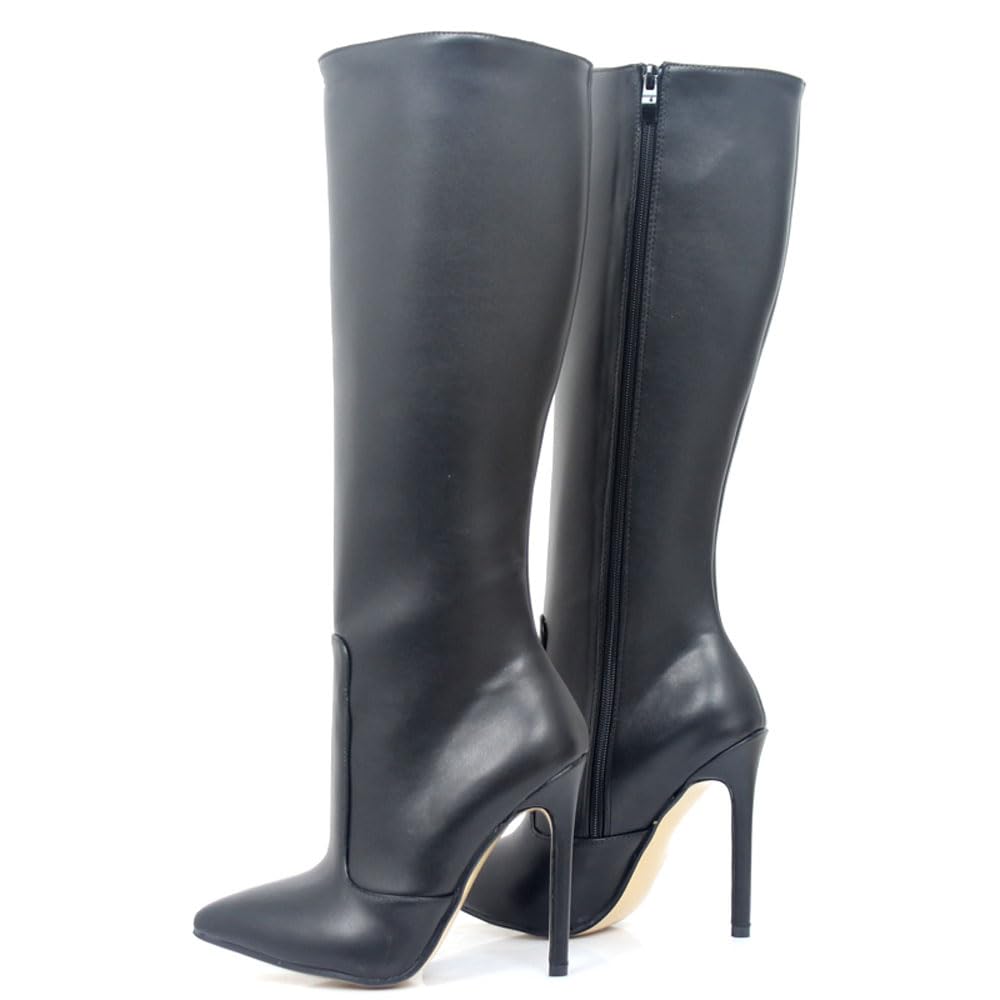 Tacchi Donna Tacchi Alti 12CM Stivali al Ginocchio A Punta-Black||38